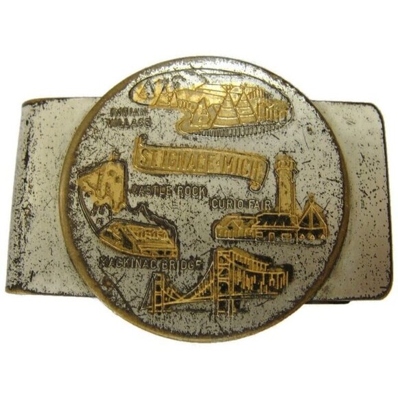 Vintage St. Ignace Michigan Money Clip Men Wallet ID Credit Card Holder - Picture 2 of 6